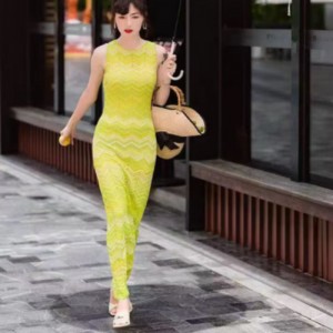 여름 니트 둥근 목의 긴 소매 간 인터콜러 가디건, v-목 소매가 긴 니트 스트라이프 드레스 세트