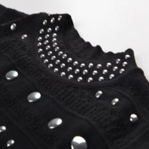 여름 달러 칼라 민소매 어깨 주름, 금속 니트 드레스